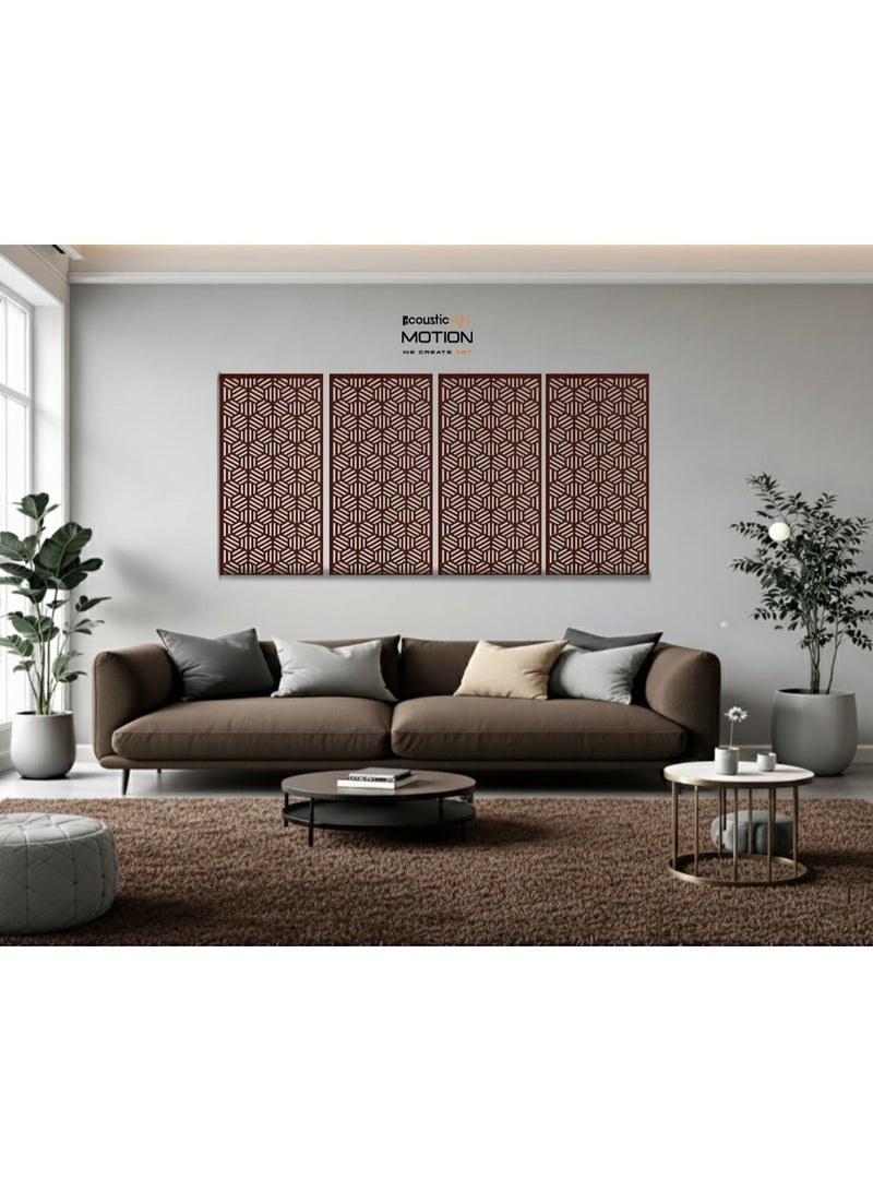 أكويستك موشان لوحات جدارية خشبية من خشب MDF من ACOUSTIC MOTION®، بتصميم سداسي مع شريط لاصق مزدوج الوجه، لون بني عصري، مناسبة للمنزل، غرفة المعيشة، غرفة النوم، المكتب والفندق، 25×50×0.5 سم، طقم من 4 قطع - Image 3